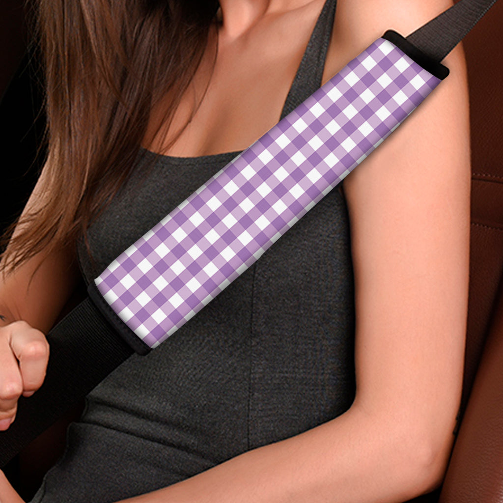 Purple And White Check Pattern Print Car Seat Belt Covers