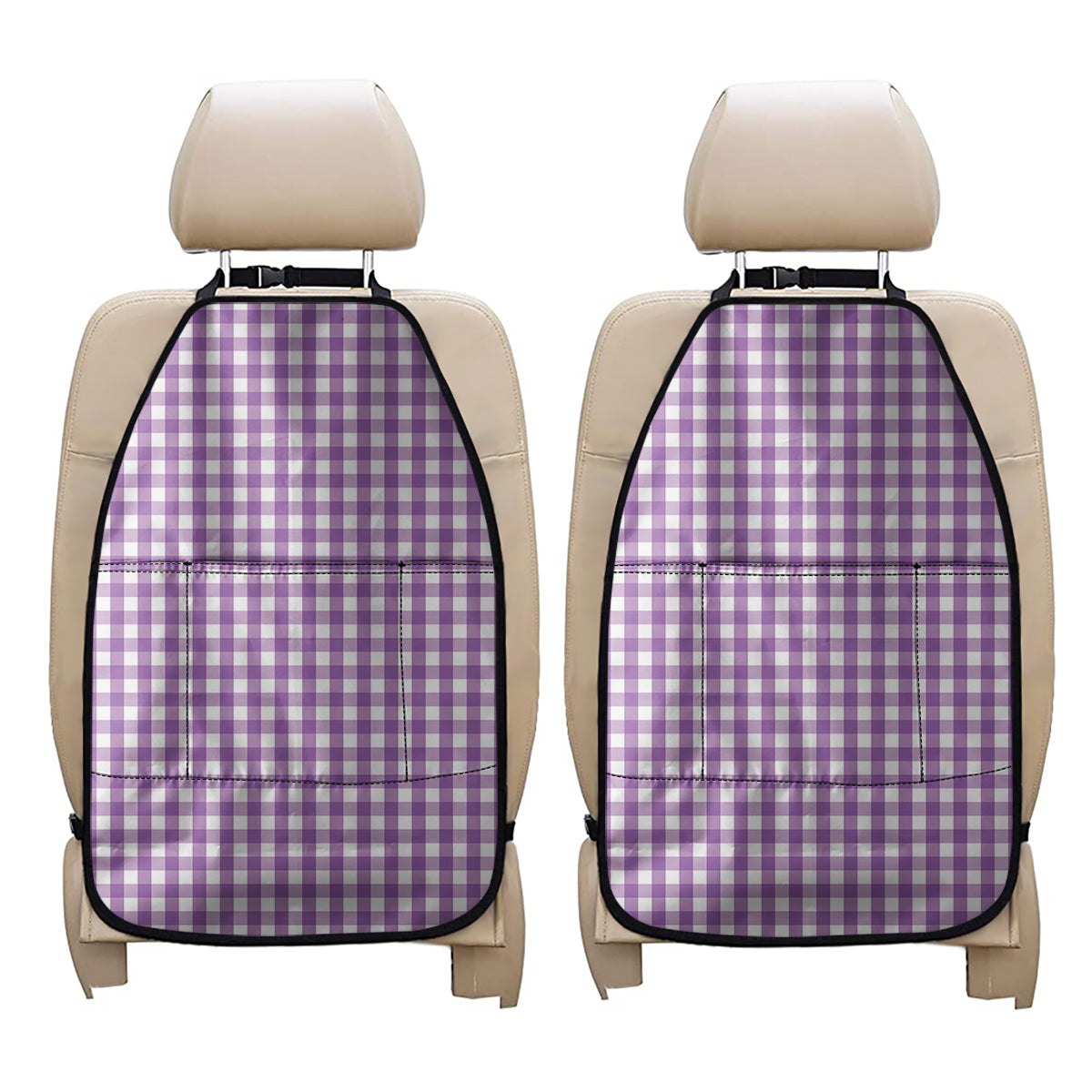 Purple And White Check Pattern Print Car Seat Organizers
