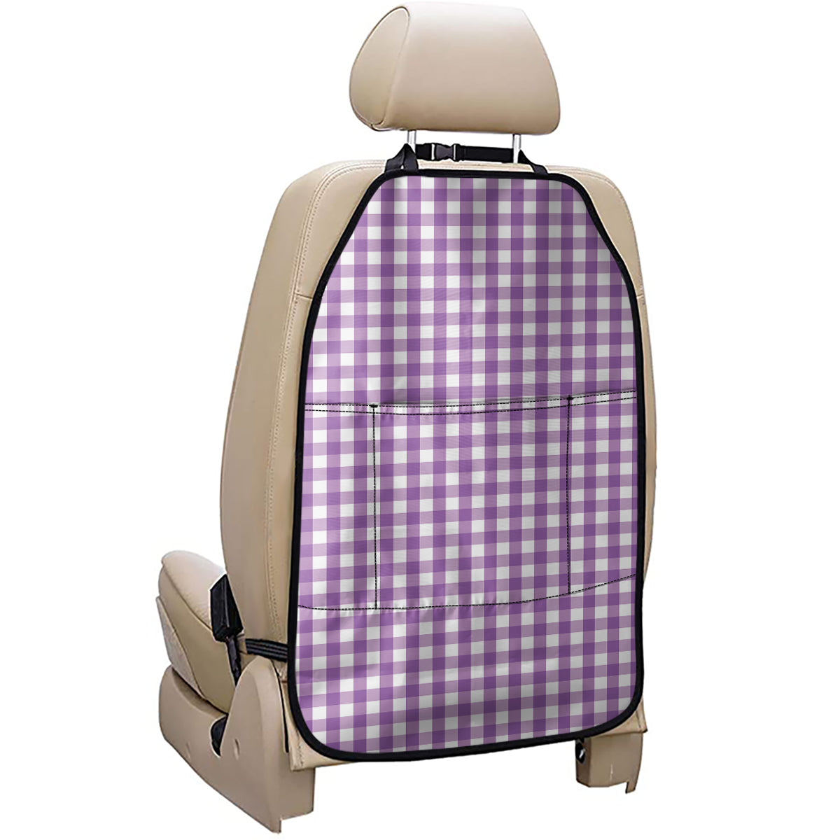 Purple And White Check Pattern Print Car Seat Organizers