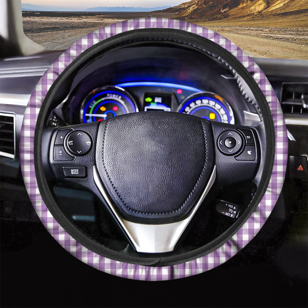 Purple And White Check Pattern Print Car Steering Wheel Cover