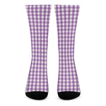 Purple And White Check Pattern Print Crew Socks
