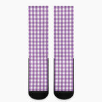 Purple And White Check Pattern Print Crew Socks