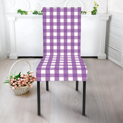 Purple And White Check Pattern Print Dining Chair Slipcover