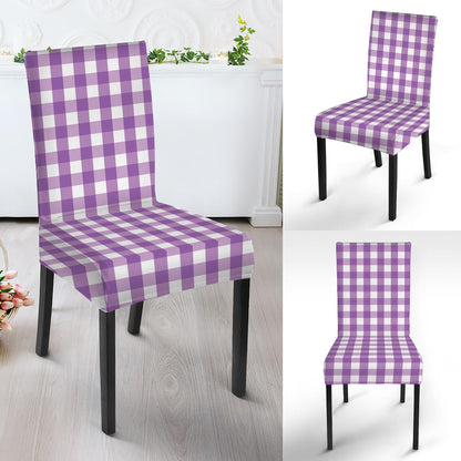 Purple And White Check Pattern Print Dining Chair Slipcover