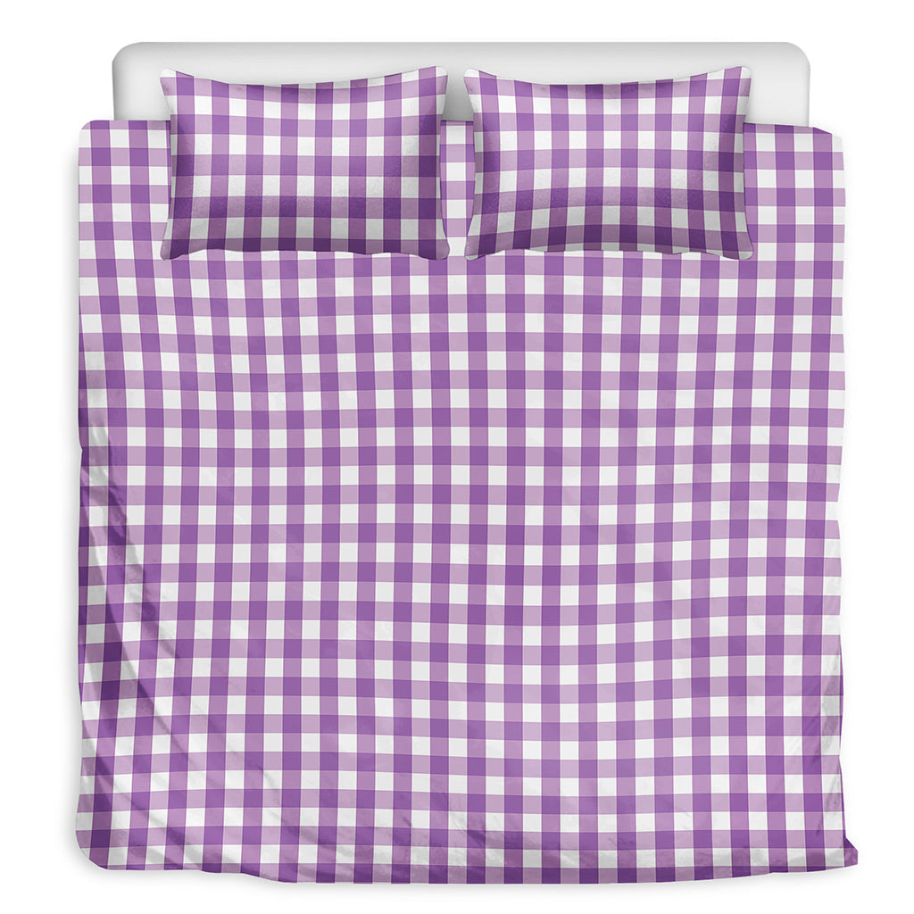 Purple And White Check Pattern Print Duvet Cover Bedding Set