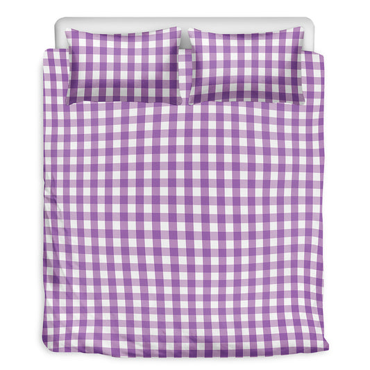 Purple And White Check Pattern Print Duvet Cover Bedding Set