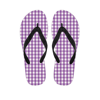 Purple And White Check Pattern Print Flip Flops