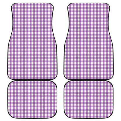 Purple And White Check Pattern Print Front and Back Car Floor Mats