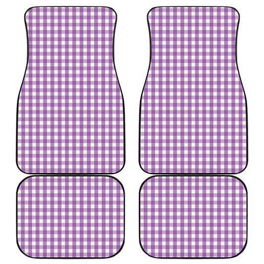 Purple And White Check Pattern Print Front and Back Car Floor Mats