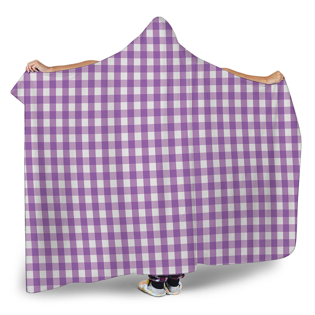 Purple And White Check Pattern Print Hooded Blanket