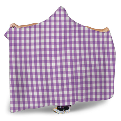 Purple And White Check Pattern Print Hooded Blanket