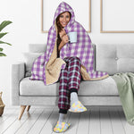 Purple And White Check Pattern Print Hooded Blanket