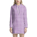 Purple And White Check Pattern Print Pullover Hoodie Dress