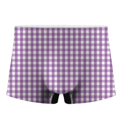 Purple And White Check Pattern Print Men's Boxer Briefs