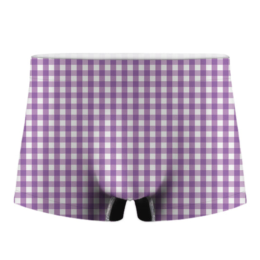 Purple And White Check Pattern Print Men's Boxer Briefs
