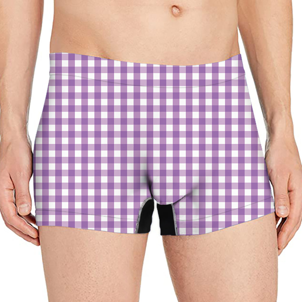 Purple And White Check Pattern Print Men's Boxer Briefs