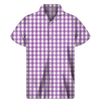 Purple And White Check Pattern Print Men's Short Sleeve Shirt
