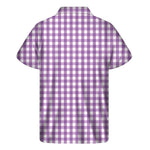 Purple And White Check Pattern Print Men's Short Sleeve Shirt