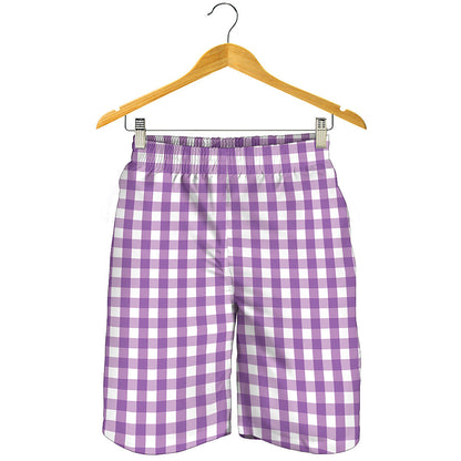 Purple And White Check Pattern Print Men's Shorts