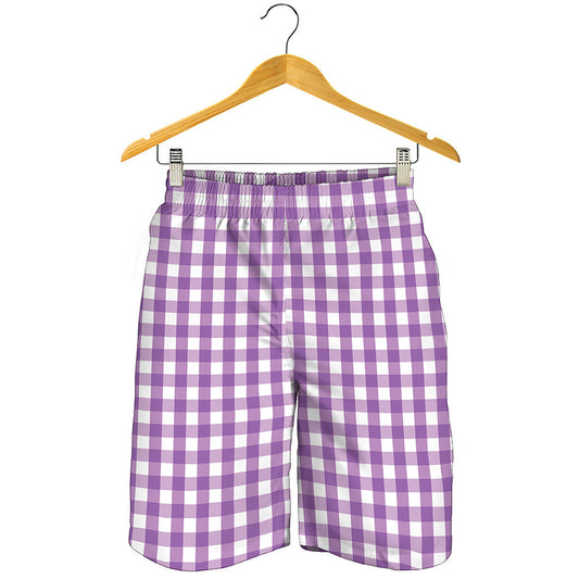 Purple And White Check Pattern Print Men's Shorts