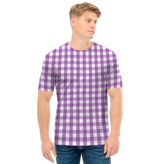 Purple And White Check Pattern Print Men's T-Shirt