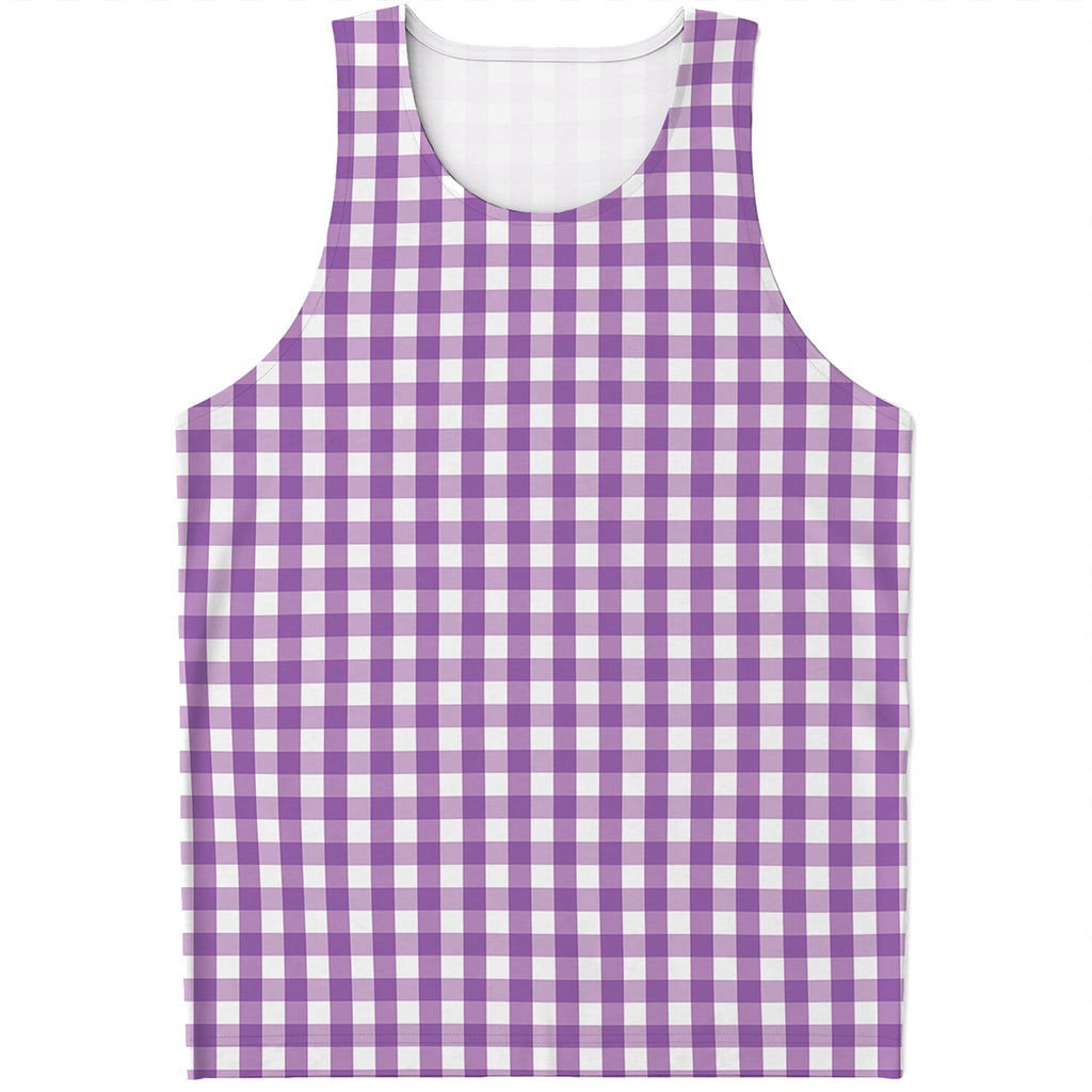 Purple And White Check Pattern Print Men's Tank Top