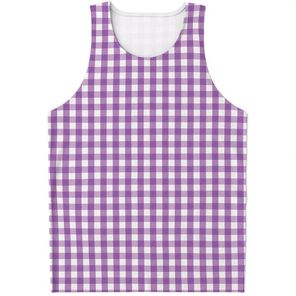 Purple And White Check Pattern Print Men's Tank Top