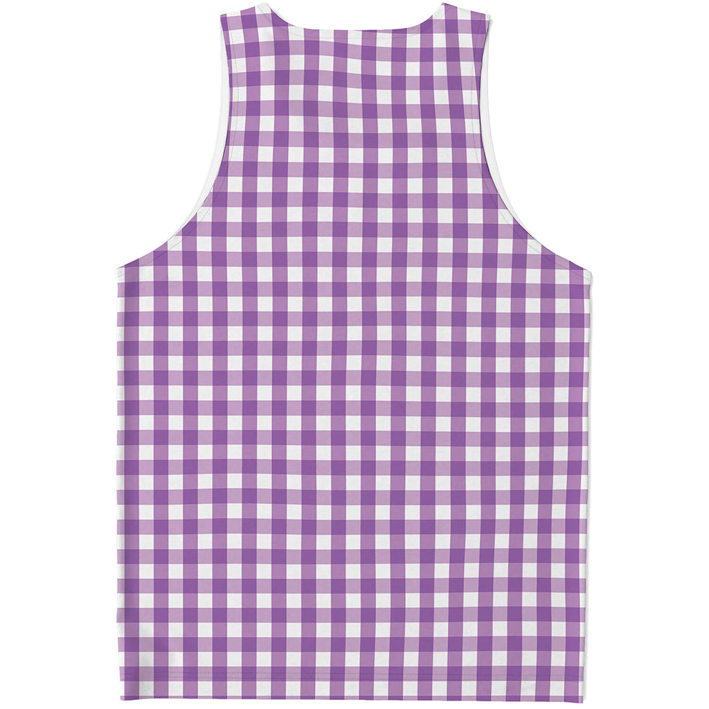 Purple And White Check Pattern Print Men's Tank Top