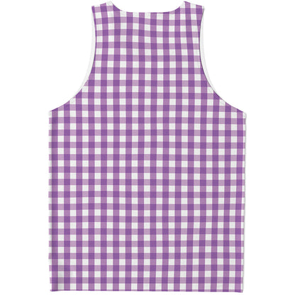 Purple And White Check Pattern Print Men's Tank Top