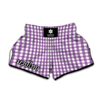 Purple And White Check Pattern Print Muay Thai Boxing Shorts
