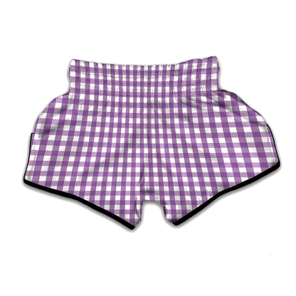 Purple And White Check Pattern Print Muay Thai Boxing Shorts