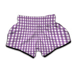 Purple And White Check Pattern Print Muay Thai Boxing Shorts