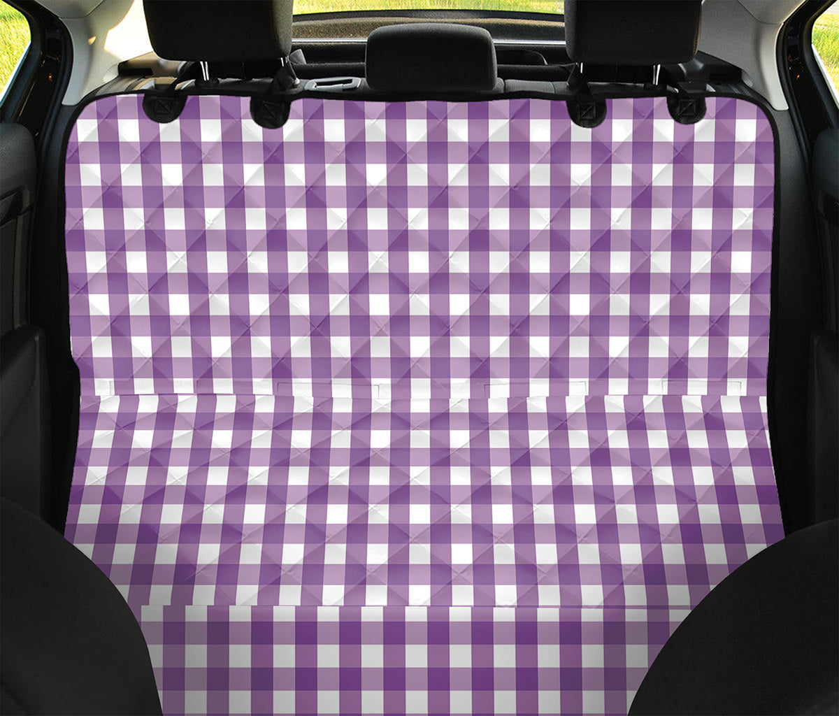 Purple And White Check Pattern Print Pet Car Back Seat Cover