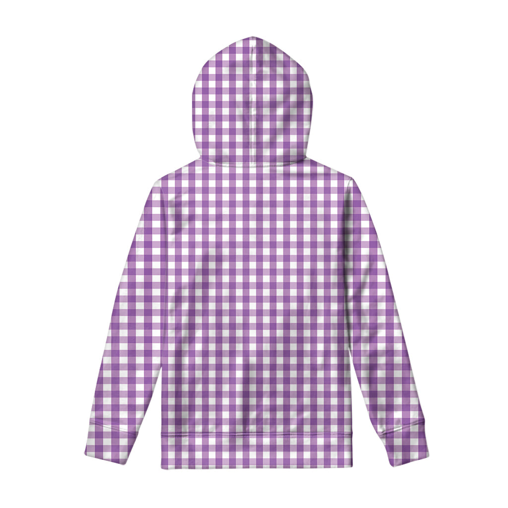 Purple And White Check Pattern Print Pullover Hoodie