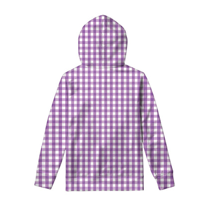 Purple And White Check Pattern Print Pullover Hoodie