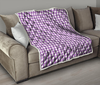 Purple And White Check Pattern Print Quilt