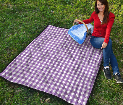 Purple And White Check Pattern Print Quilt