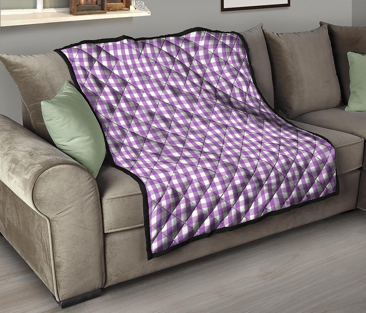 Purple And White Check Pattern Print Quilt