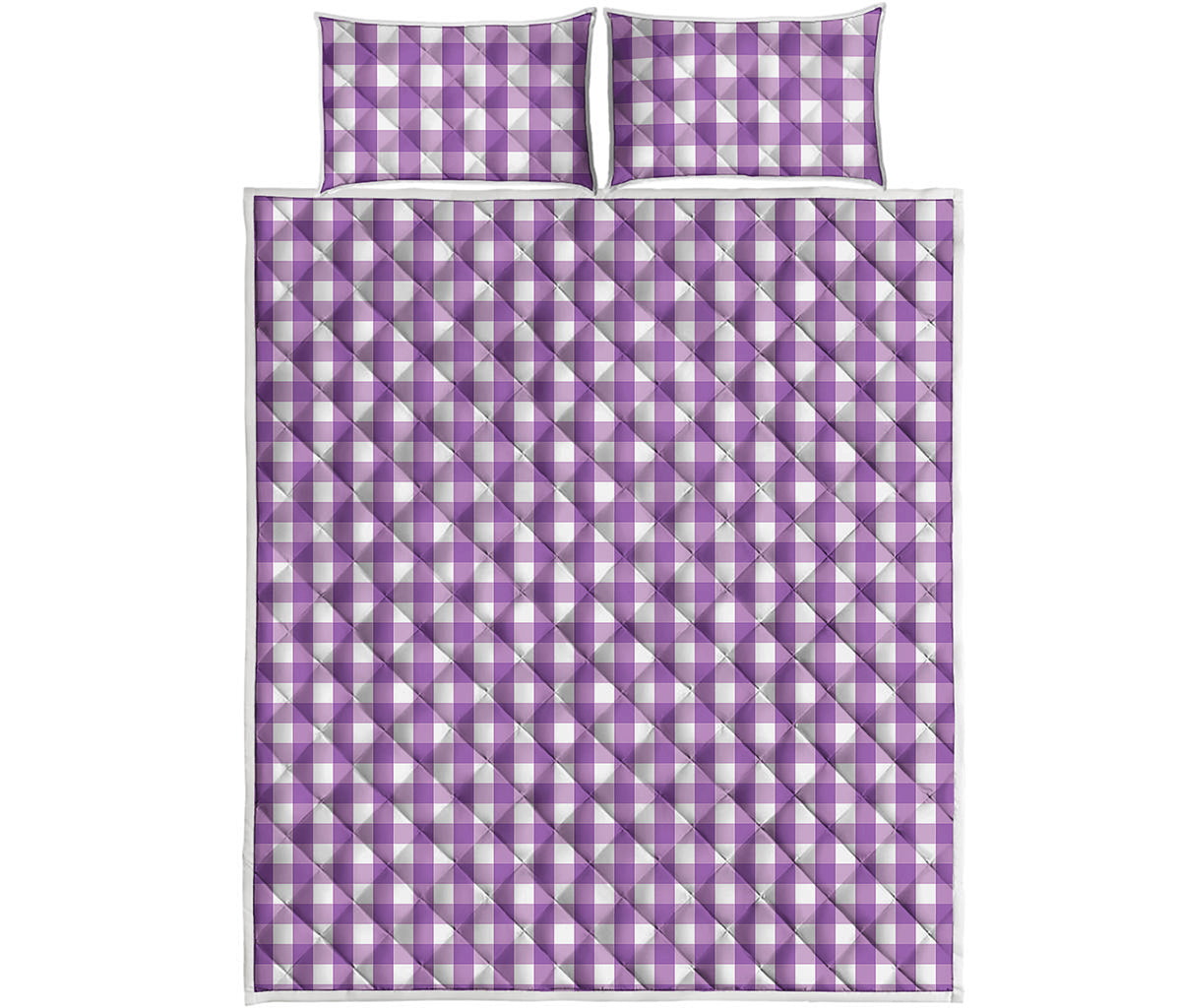 Purple And White Check Pattern Print Quilt Bed Set