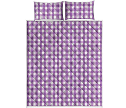 Purple And White Check Pattern Print Quilt Bed Set