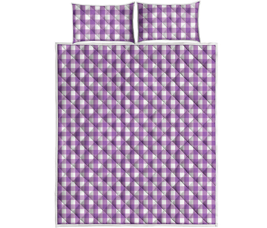 Purple And White Check Pattern Print Quilt Bed Set