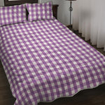 Purple And White Check Pattern Print Quilt Bed Set