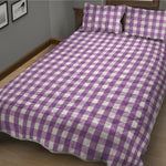 Purple And White Check Pattern Print Quilt Bed Set