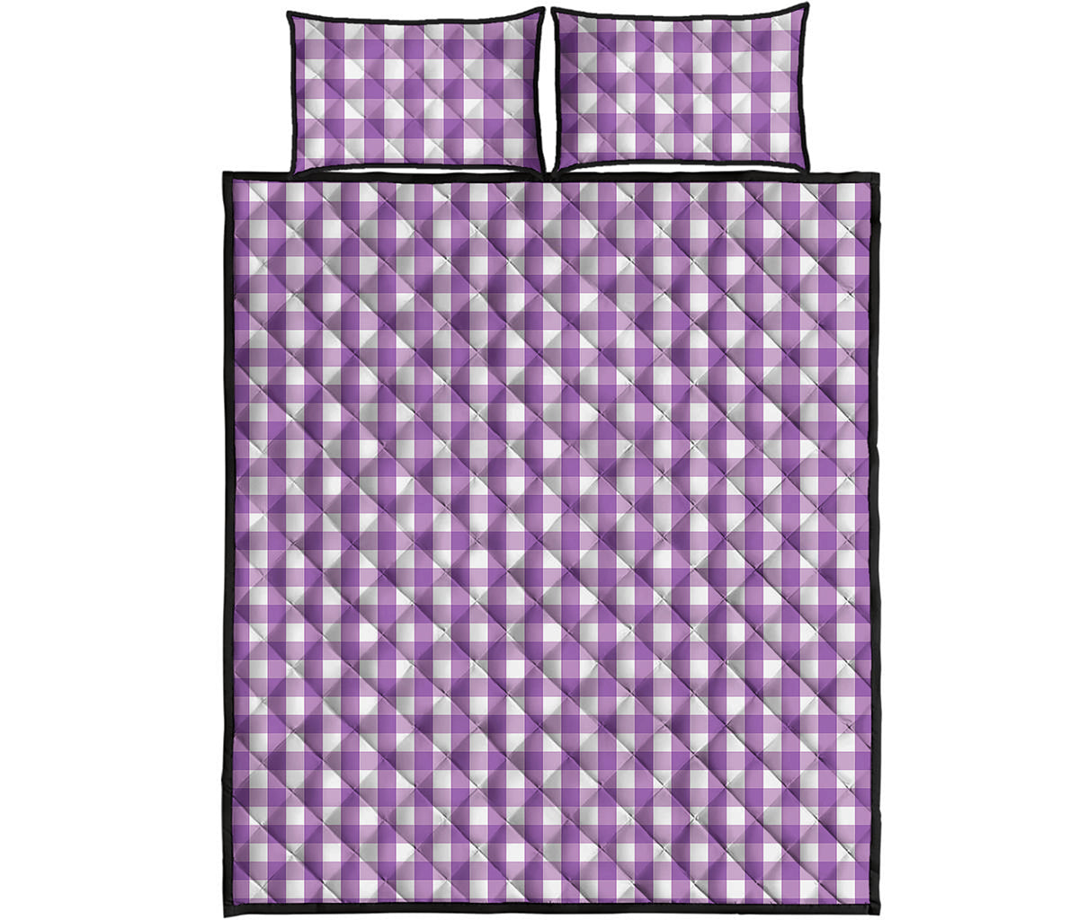 Purple And White Check Pattern Print Quilt Bed Set