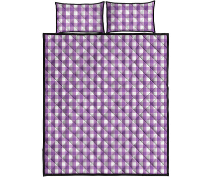 Purple And White Check Pattern Print Quilt Bed Set
