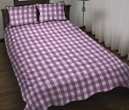 Purple And White Check Pattern Print Quilt Bed Set