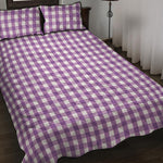 Purple And White Check Pattern Print Quilt Bed Set