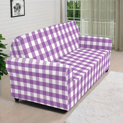 Purple And White Check Pattern Print Sofa Cover