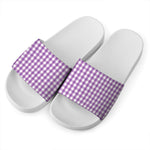 Purple And White Check Pattern Print White Slide Sandals