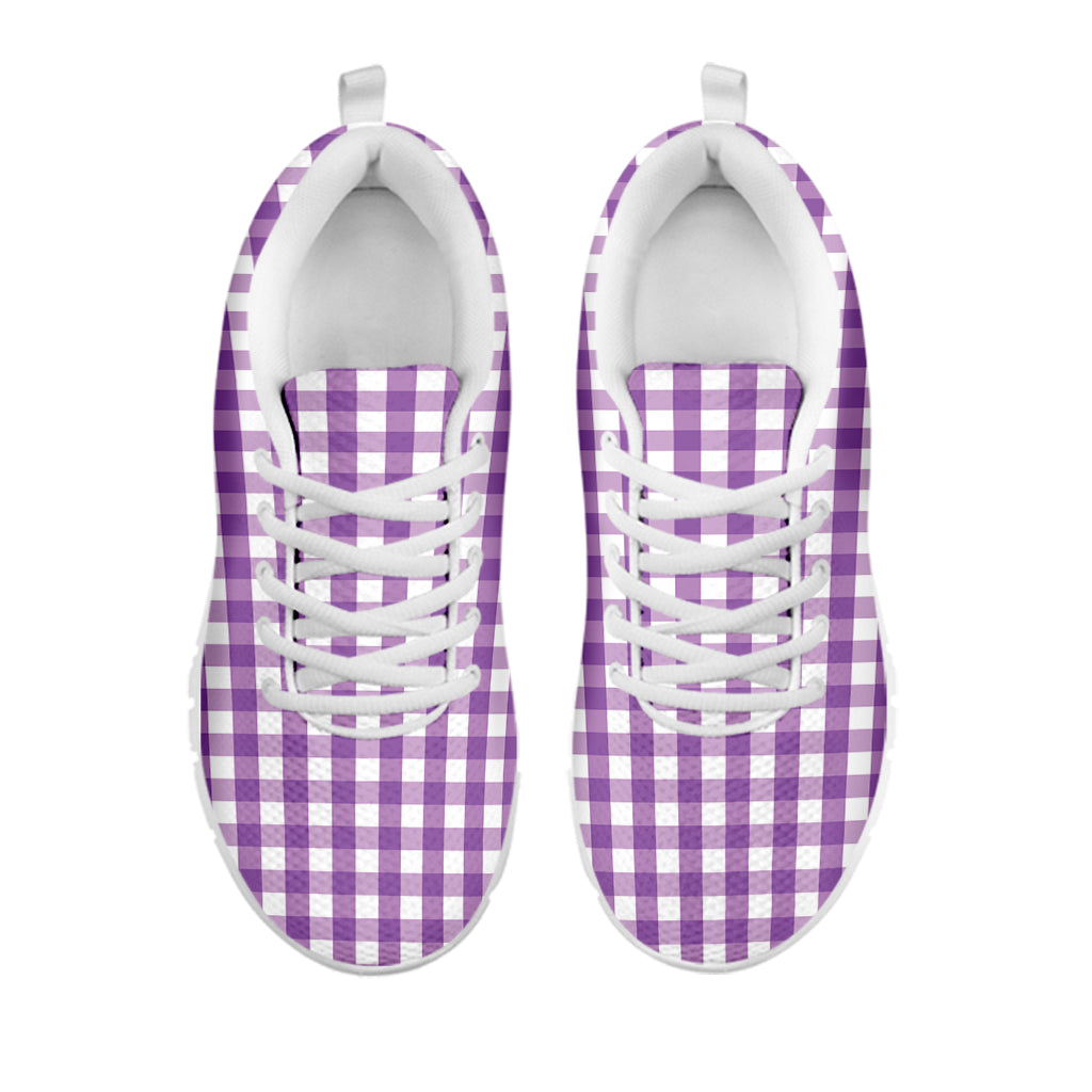 Purple And White Check Pattern Print White Sneakers